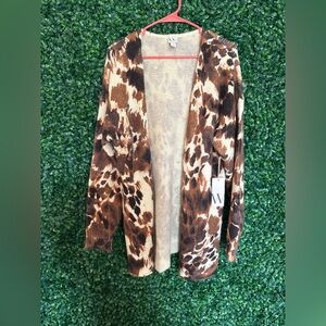 Worthington Brown and Cream Leopard-Print Open Cardigan